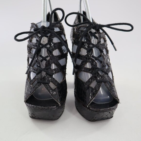 Mia Gilly Platform Heels Womens 8M Black Y2K Strappy Snakeskin Edgy Clubbing 90s - Picture 2 of 11